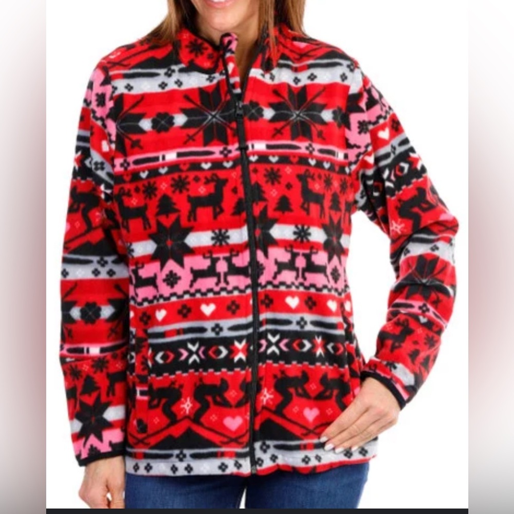 Vera Bradley Fleece Ski, Snowflakes, Reindeer Print Full Zip‎ Size Medium
